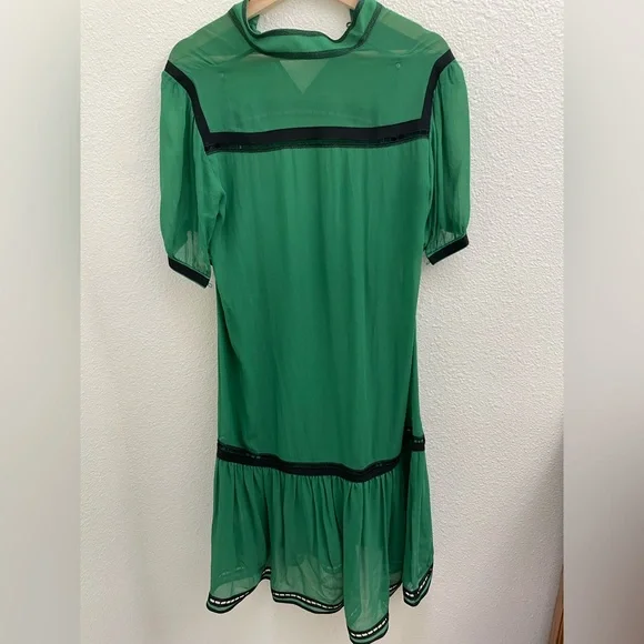 MIDI drop waist green dress with slip - Picture 2 of 6